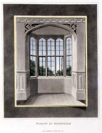 Fönster på Barningham (före) från "Fragment on the Theory and Practice of Landscape Gardening", pub. 1816 (färg litho) (se även 103905) av Humphry Repton