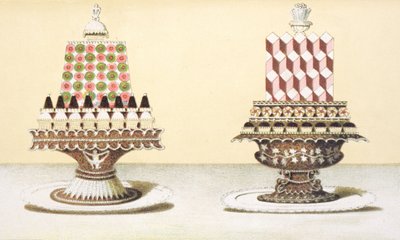 Design för presentation av desserter, illustration från en ungersk kokbok om fransk matlagning, ca 1880 av Hungarian School