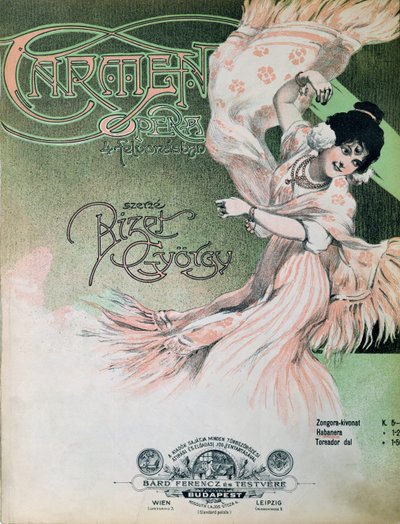 Framsida till partituret "Carmen", ca 1900 (illustration) av Hungarian School