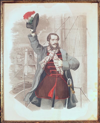 Porträtt av Lajos Kossuth (1802-94) vid Kedjebron i Budapest, 1849 av Hungarian School