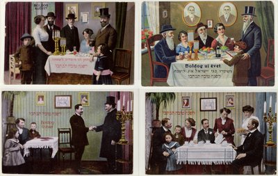 Vykort som föreställer den judiska familjen på Rosh Hashanah av Hungarian School