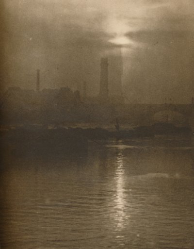 "Mists of a London Evening on the Surrey Shore By Waterloo Bridge", c1935. av Huson