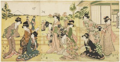 Hawking Party, 1807 (trätryck i färg) av Hyakusai Hisanobu Hyakusai Hisanobu