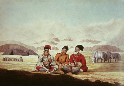 Tre musiker i Tibet (wc på papper) av Hyder Jung Hearsey