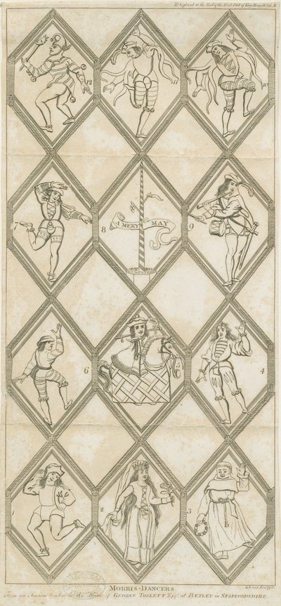 Betley Glass Window - Morris Dancers: gravyr, nd [?18th cent] av I Jones
