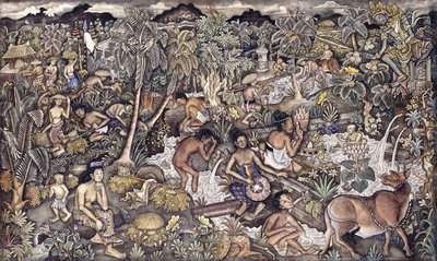 Bali Life, ca 1940 (olja på ostduk) av Ida Bagus Kembeng