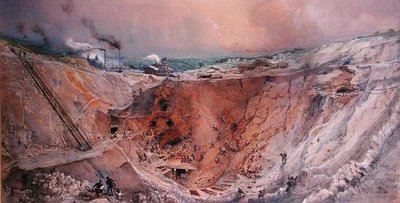 Dagbrottsbrytning vid Vieille Montagne, Saone et Loire, ca 1854 (wc på papper) av Ignace Francois Bonhomme