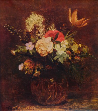 Skål med blommor, 1864, 1935. av Ignace Henri Jean Fantin Latour