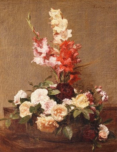 Gladioler och rosor, 1881 av Ignace Henri Jean Fantin-Latour