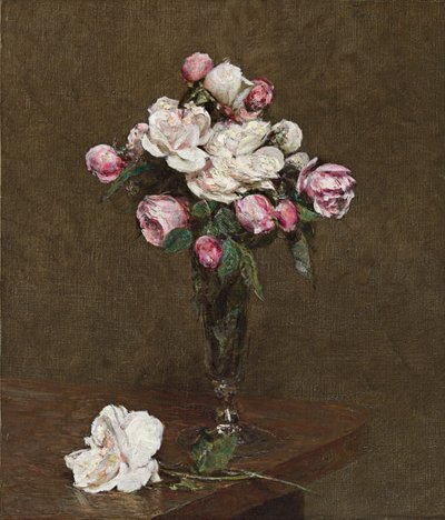 Rosa och vita rosor i en champagneflöjt, 1874 av Ignace Henri Jean Fantin Latour