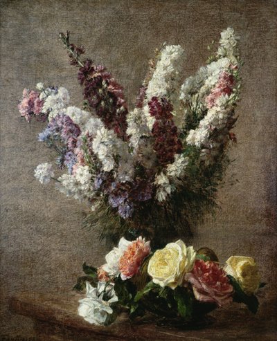 Rosor och lärksporre, 1885 av Ignace Henri Jean Fantin Latour