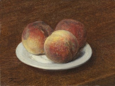 Tre persikor på en tallrik, 1868 (olja på papper på duk) av Ignace Henri Jean Fantin Latour