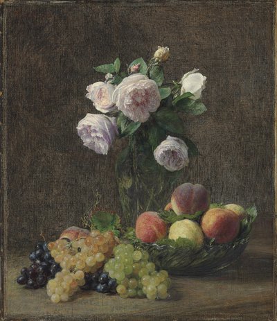 Vas med rosor, persikor och vindruvor, 1894 av Ignace Henri Jean Fantin-Latour