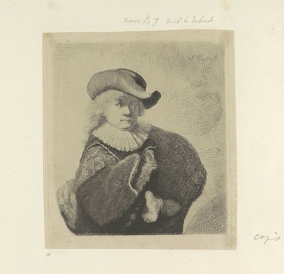 Självporträtt med floppig brättehatt och broderad mantel Recueil de quatre-vingt-cinq estampes originales (serietitel) av Ignace Joseph de Claussin