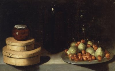 STILLEV (BRICK MED KÖRSBÄR OCH PÄRON, LÅDOR OCH FLASKA HONING) - XX-TALET av Ignacio Zuloaga y Zabaleta