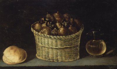 BODEGON (FLETTNING KORG MED FIKOR, BRÖD OCH JARRITA MED HONING) - XX-TALET av Ignacio Zuloaga y Zabaleta