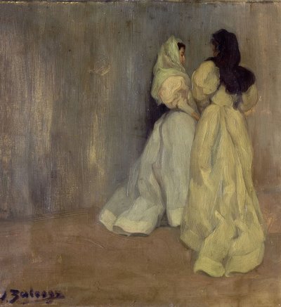 STUDIE I GRÅ - TVÅ KVINNOR - 1896 - OLJA / KANVAS av Ignacio Zuloaga y Zabaleta