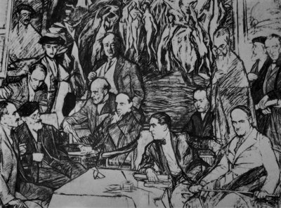 MINA VÄNNER - 1920/36 - RITNING - KOL / OLJA / KANVAS - 234X292 CM av Ignacio Zuloaga y Zabaleta