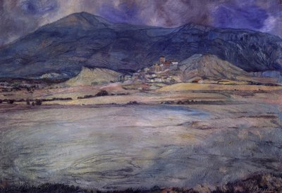 TOWN OF ZARAGOZA - ESCO - XX CENTURY - OIL / CANVAS - 90 X 30 CMS av Ignacio Zuloaga y Zabaleta