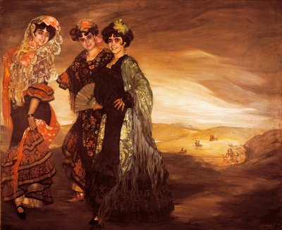 De tre kusinerna (med traditionella spanska dansdräkter) c.1903 (olja på duk) av Ignacio Zuloaga y Zabaleta