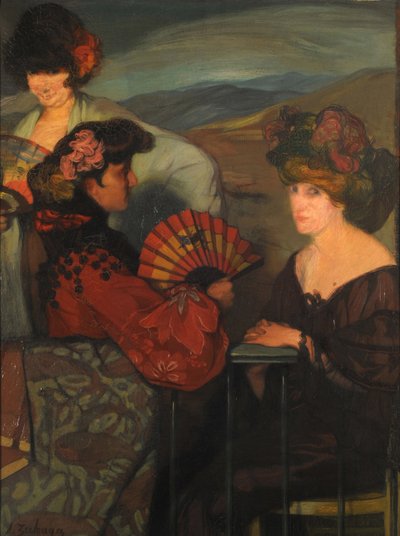 Spanska kvinnor och en engelsk kvinna på balkongen, 1900-tal. av Ignacio Zuloaga y Zabaleto