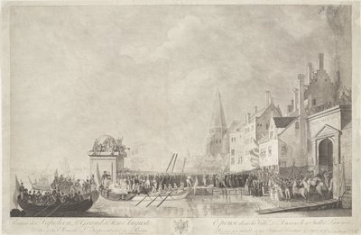Aankomst van Napoleon i Josephine te Antwerpen, 1803 Napoleon den store och hans maka Auguste intog i staden Antwerpen den 18 juli 1803 (titel på objektet) av Ignatius Joseph van den Berghe