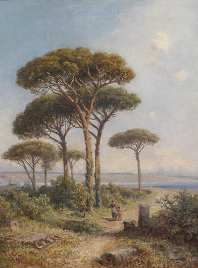 Sydligt landskap med figurativ staffage av Ignaz Seelos