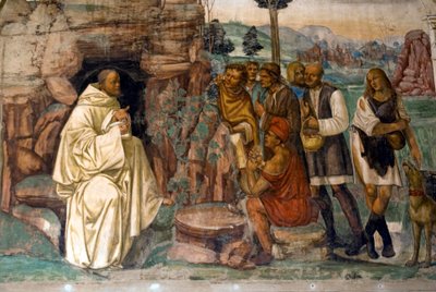 Den helige Benedikts liv, scen 7: Benedictus undervisar bönderna av Il Sodoma