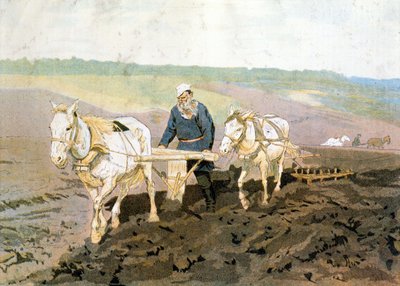 Greve Tolstoj plöjer - enligt Repines målning av Ilya Efimovich (after) Repin