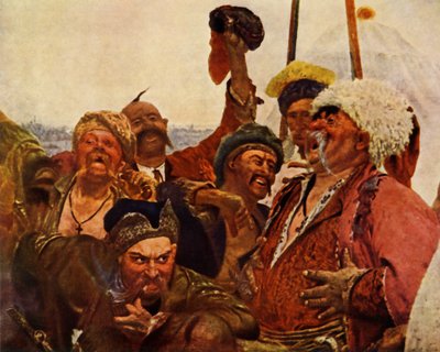"Detalj av Zaporozhets som skriver ett brev till den turkiska sultanen", 1880-1890, 1965. av Ilya Efimovich Repin