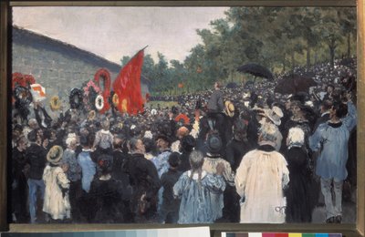 Den årliga sammankomsten på Pere Lachaise-kyrkogården i Paris. (Framför den federerade muren, framför vilken kommunens kämpar sköts 1871, som sedan dess har blivit symbolen för kampen för frihet och revolutionära ideal). Målad av Ilya Efimovich Repin