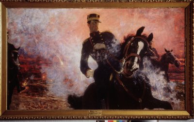 Kung Albert I av Belgien (1875-1934) under explosionen av dammen 1914. Målning av Ilya Yefimovich Repin (Ilia Repin) (1844-1930), olja på duk av Ilya Efimovich Repin