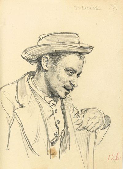 Man med hatt i profil, ca. 1872-1875 av Ilya Efimovich Repin