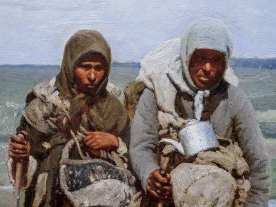FROMMA KVINNOR PÅ PILGRIMARE (detaljer) av Ilya Efimovich Repin