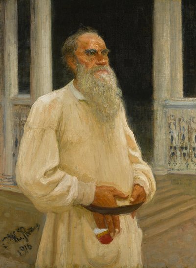 Porträtt av författaren greve Lev Nikolajevitj Tolstoj 1828-1910, 1916. av Ilya Efimovich Repin