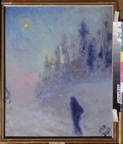 Vinterväg. Målning av Yuri Ilyich Repin (1877-1954), olja på trä av Ilya Efimovich Repin