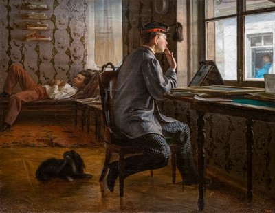 ELEVER FÖRBEREDELSER FÖR EN TENTA av Ilya Efimovich Repin