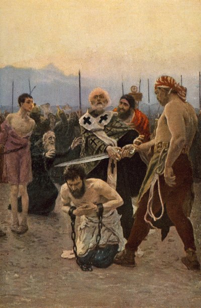 St Nicholas of Myra räddar tre oskyldiga från döden av Ilya Efimovich Repin