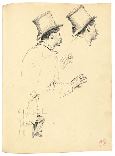 Studier för "A Parisian Cafe": Sidovy av mannens huvud med hatt, ca. 1872-1875 av Ilya Efimovich Repin