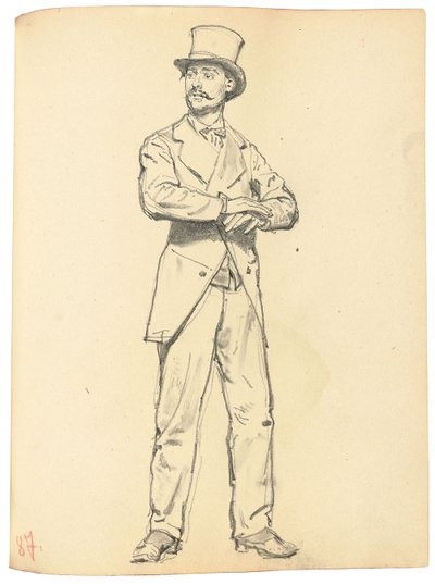 Studie för "A Parisian Cafe": Stående man med en hatt, benen åtskilda, ca. 1872-1875 av Ilya Efimovich Repin