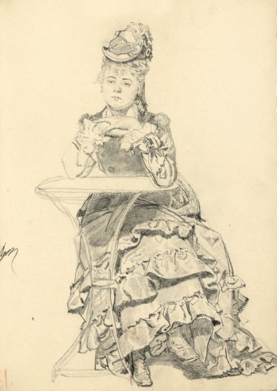 Kvinna som sitter vid ett kafébord, ca. 1872-1875 av Ilya Efimovich Repin
