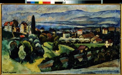 Utsikt över staden Nervi (Italien) Beskrivning av landskapet och den lilla staden vid den italienska rivierans kust, nära Genua, på sommaren. Målning av Ilya Ivanovich Mashkov (Ilia Mashkov, Matchkov) (1881-1944), olja på duk. av Ilya Ivanovich Mashkov
