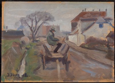 Målaren Ølund Hansen sitter i en vagnmålning av Immanuel Ibsen