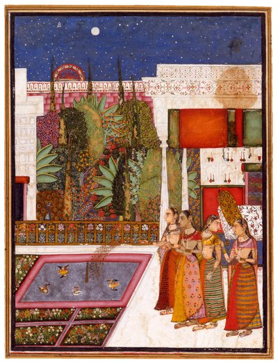 Fyra kvinnor i en palatsträdgård, mitten av 1700-talet. av Indian Art