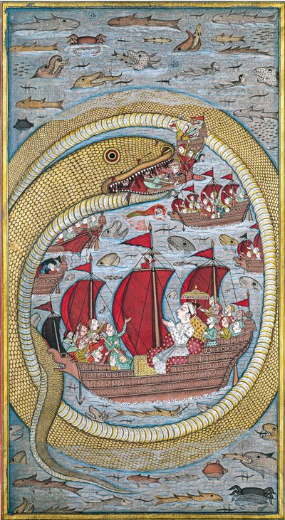 Sjöorm sväljer den kungliga flottan, 1670 av Indian Art