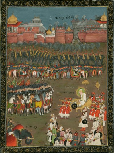 Erövringen av Golkonda av Mughal-kejsaren Aurangzeb 1687, ca 1760 av Indian Art