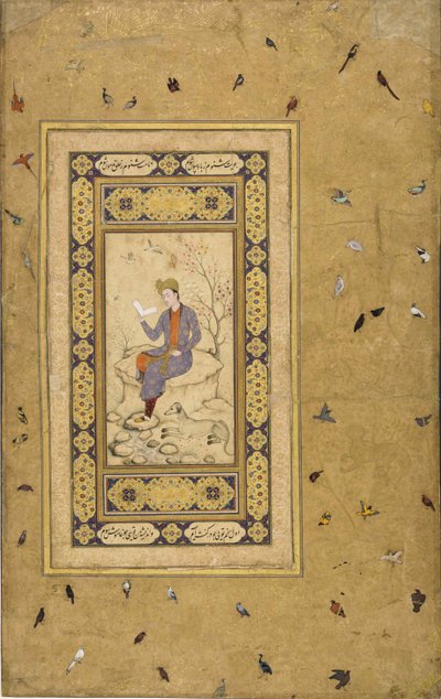 Ung man som läser i ett landskap, ca. 1608-1610. av Indian Art.