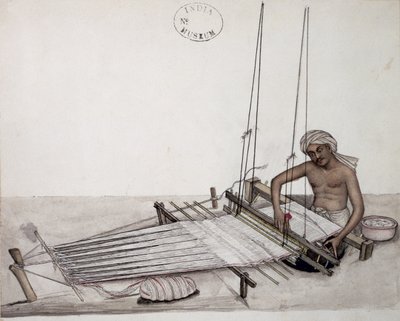 AS10 Vol.52 f5 4904 kat.201 i-iv Weaver at a loom, Bombay, c.1873 (akvarell på papper) av Indian School