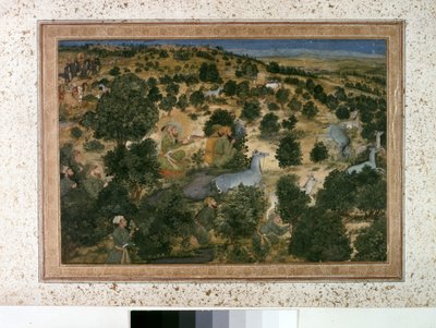AURANGZEB: Awrangzib Hunts Nilgais, ca 1660 (miniatyr) av Indian School