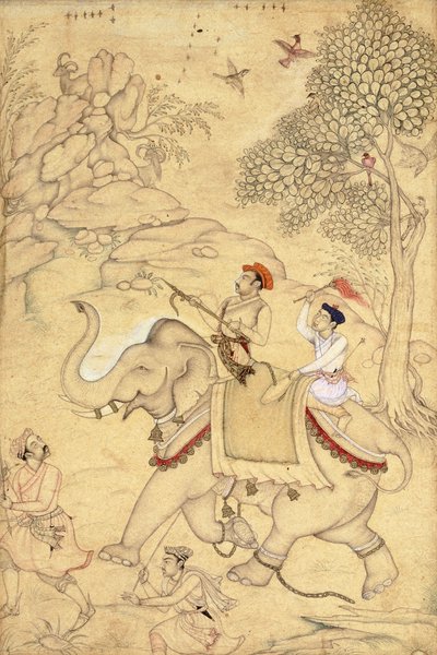 En prins på jakt, monterad på en elefant, ca 1600-1650 av Indian School